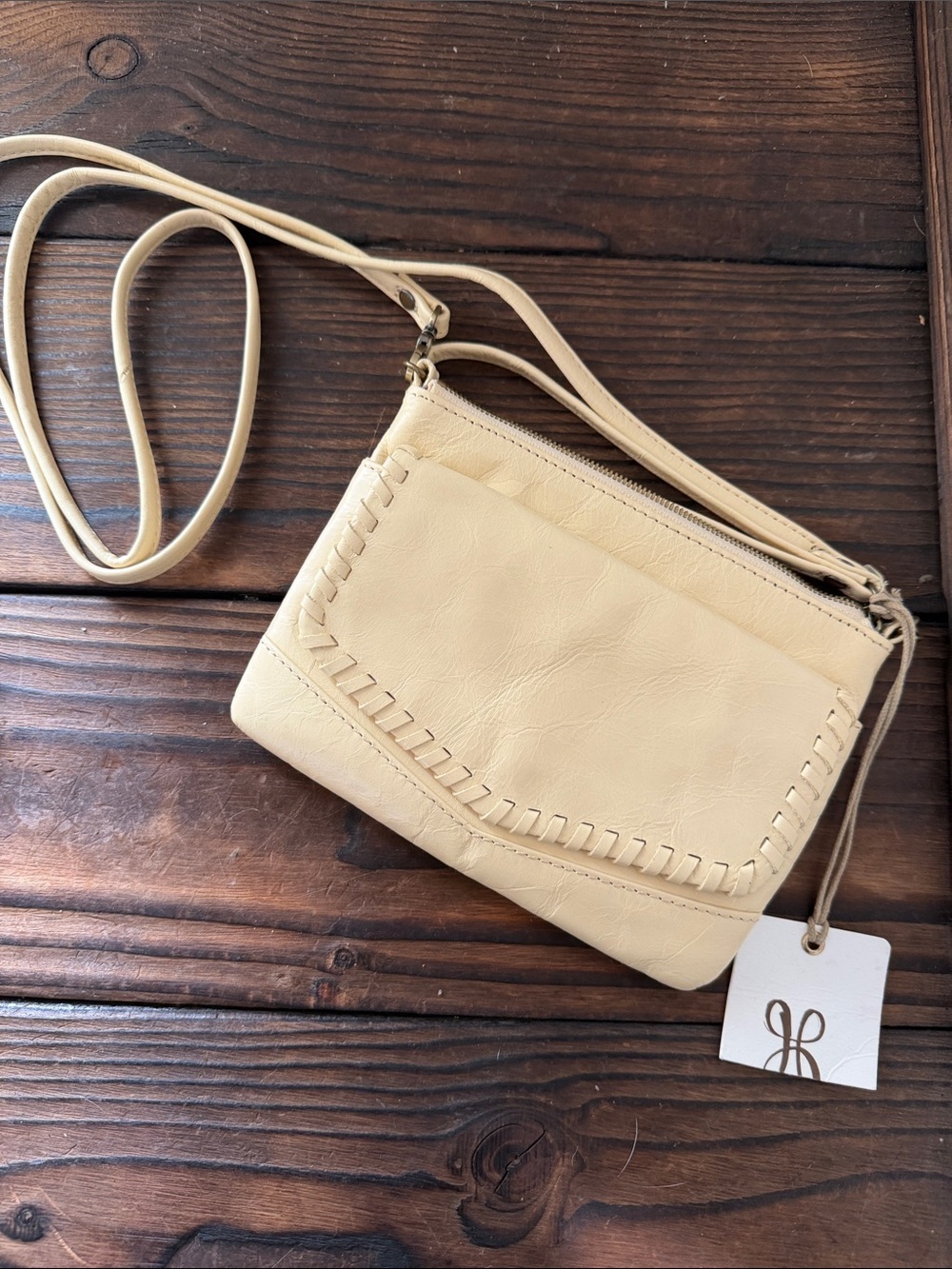 HOBO Cream Crossbody Leather Bag with Whipstitch Detail